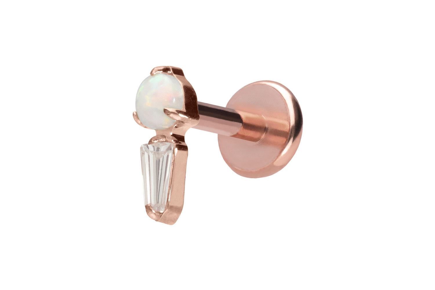 Titan Labret Piercing mit Push Fit SYNTHETISCHER OPAL + KRISTALLRECHTECK